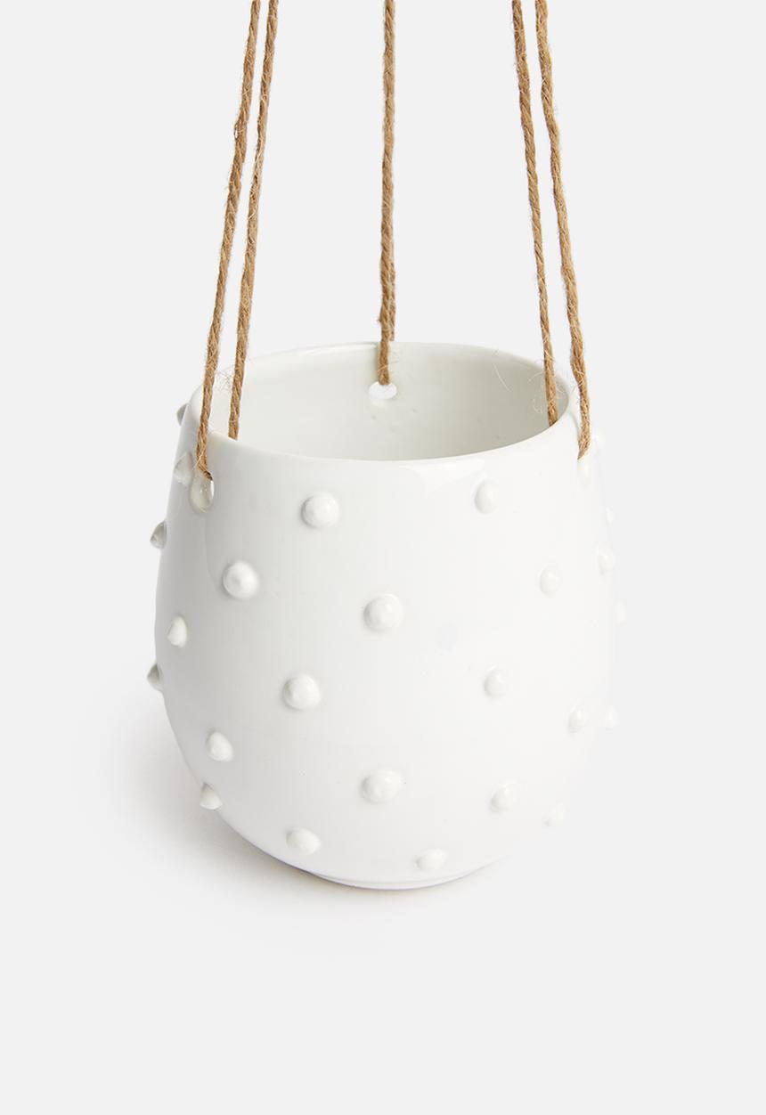 Urchin Art - Poppy hanging succulent planter - white