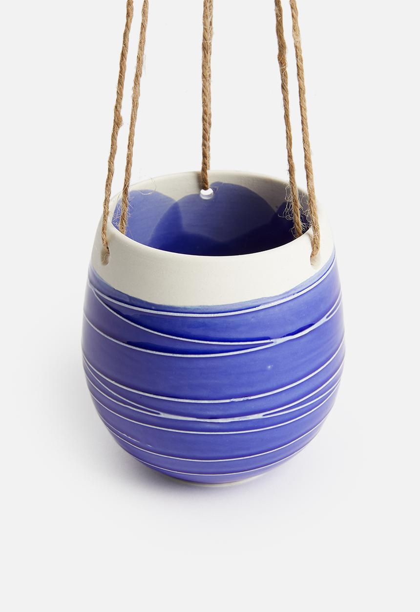 Urchin Art - Dip hanging succulent planter - blue & white