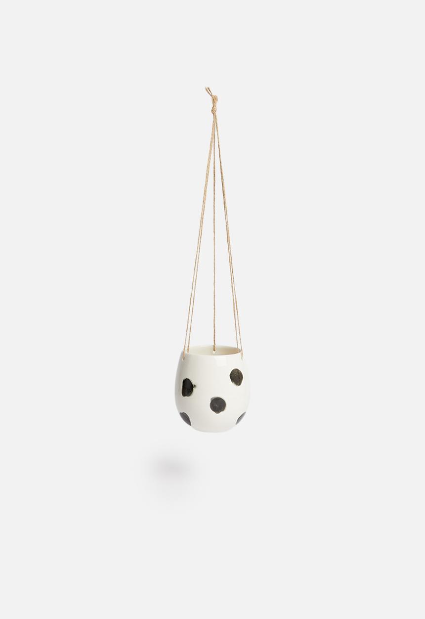 Urchin Art - Speckle hanging succulent planter - white & black