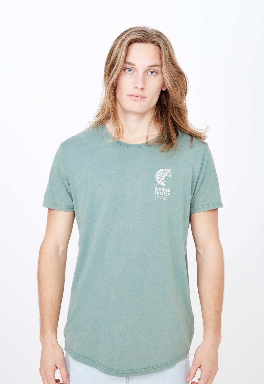 Factorie - Curved hem graphic tee  - green & white 