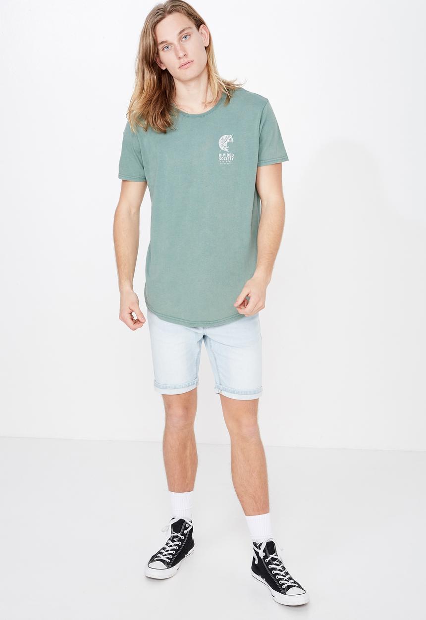 Factorie - Curved hem graphic tee  - green & white 