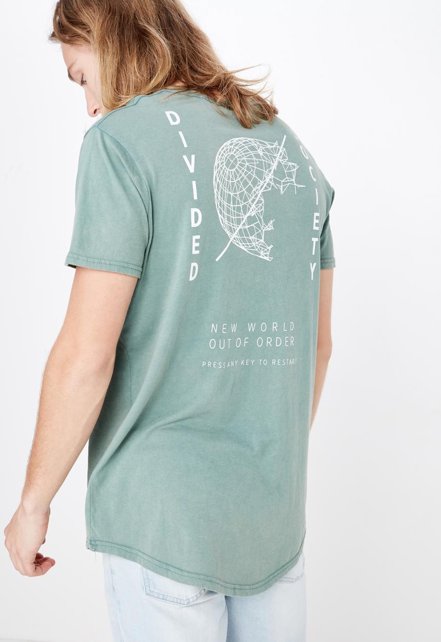Factorie - Curved hem graphic tee  - green & white 