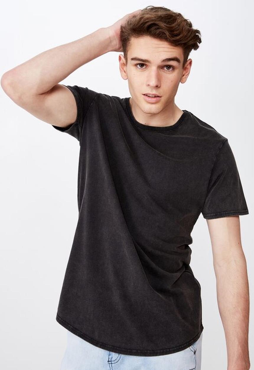 Factorie - Washed curved T-shirt - black