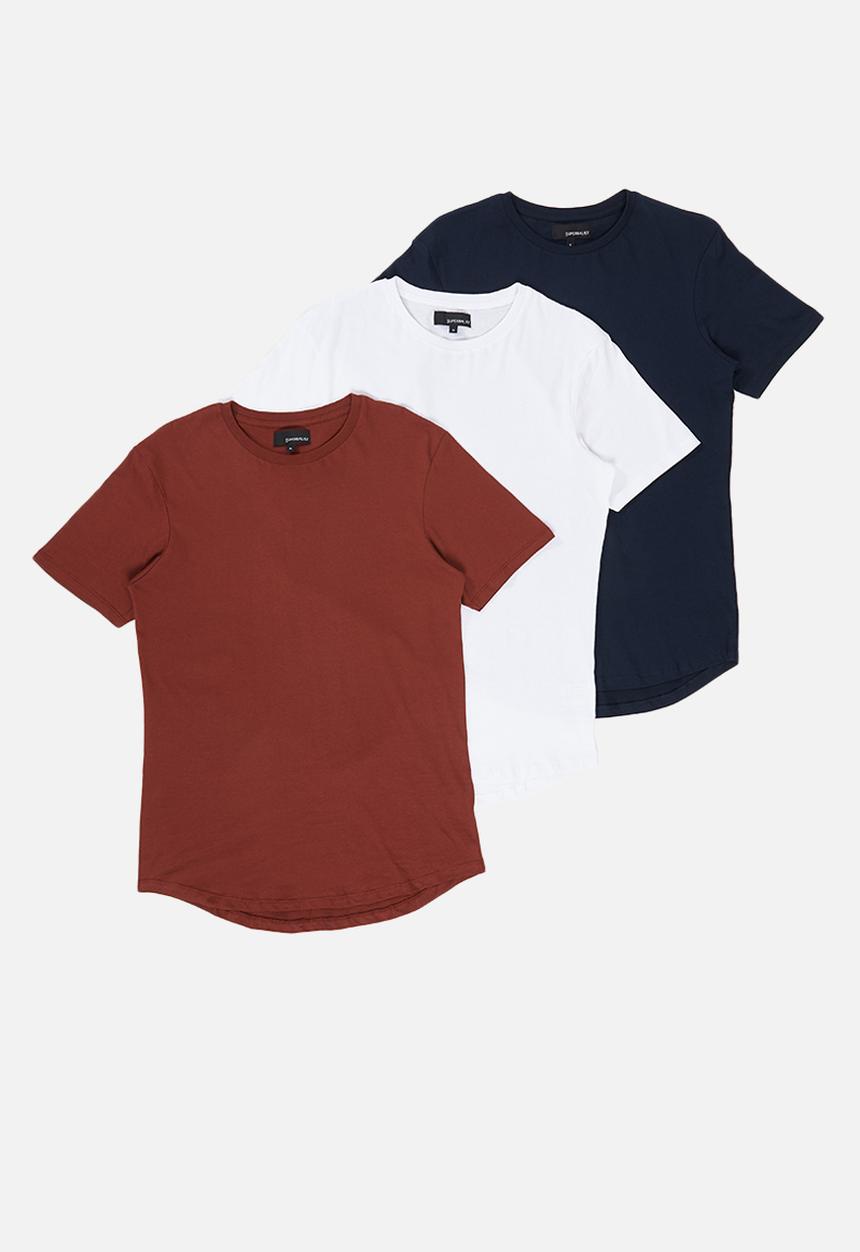 Superbalist - Longline curved hem short sleeve 3 pack tees - multi