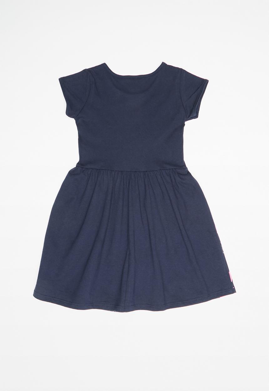 Bee Loop - Single jersey unicorn dress - navy & pink