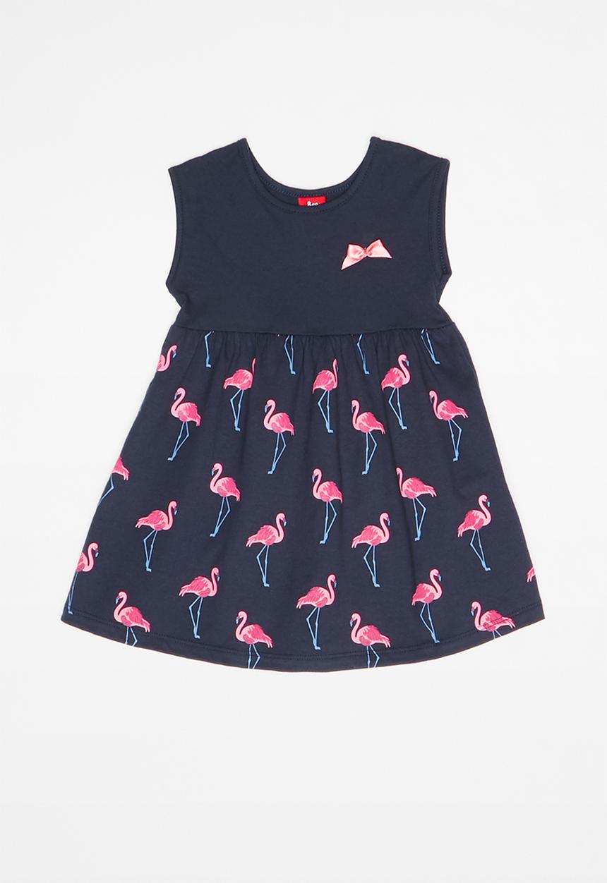 Bee Loop - Single jersey flamingo printed dress - navy & pink