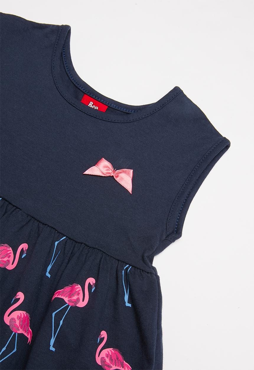 Bee Loop - Single jersey flamingo printed dress - navy & pink