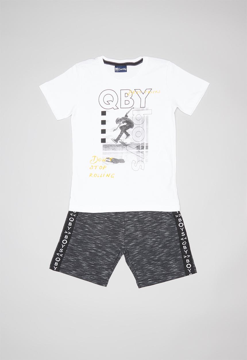 Quimby - Set - single jersey T-shirt and sweat bermuda - white & charcoal 