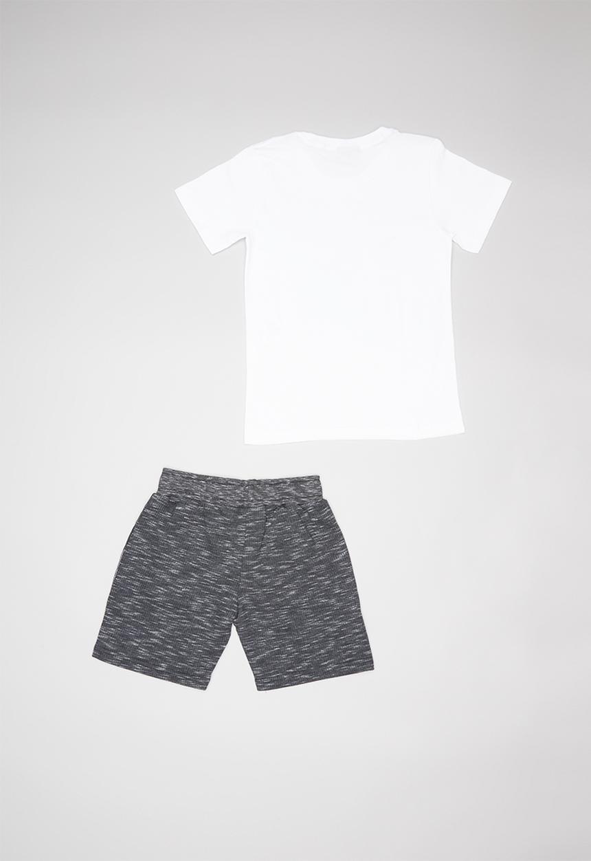 Quimby - Set - single jersey T-shirt and sweat bermuda - white & charcoal 