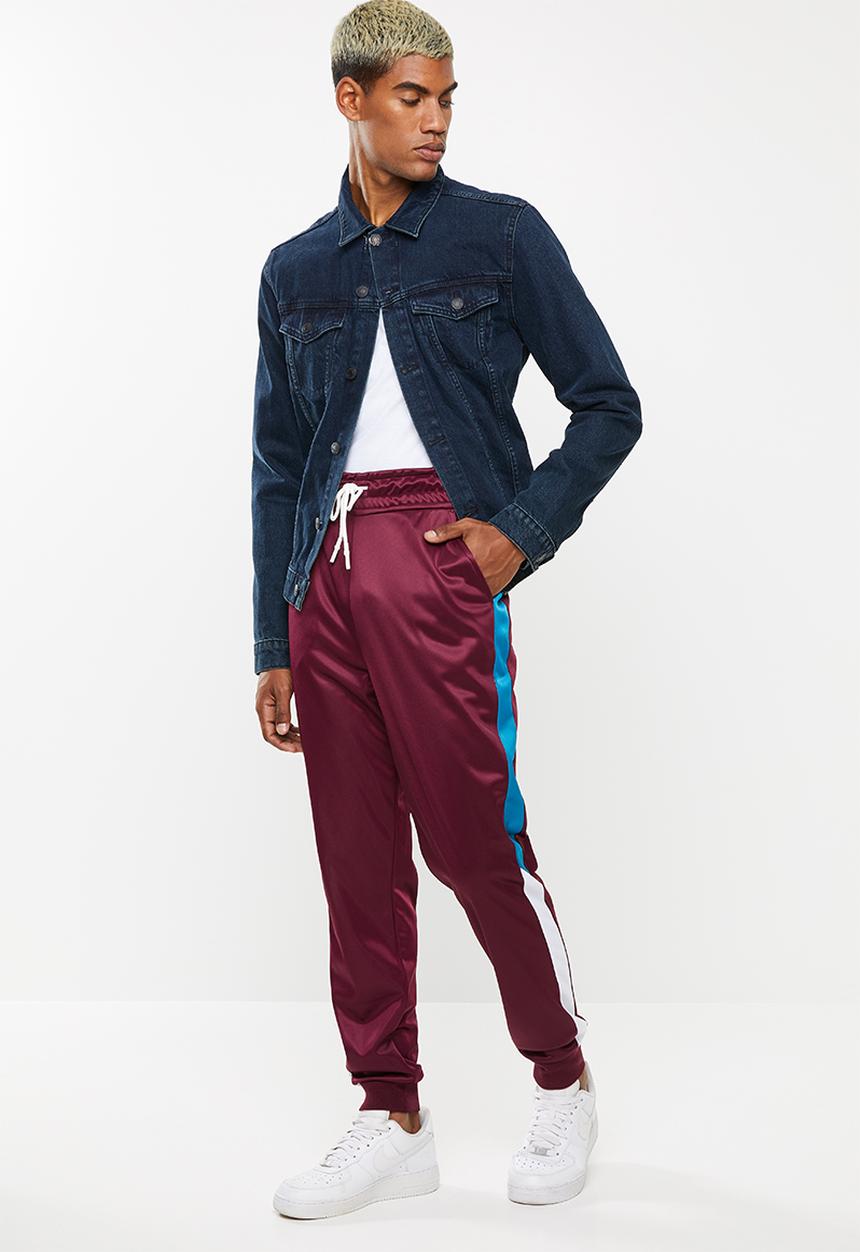 Superbalist - Slim side stripe tricot pants - burgundy