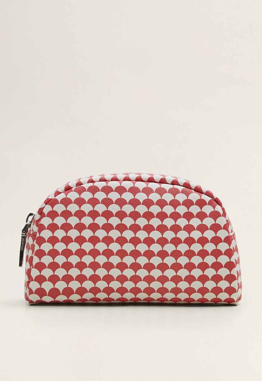 MANGO - Geometric print cosmetic bag - red & white 