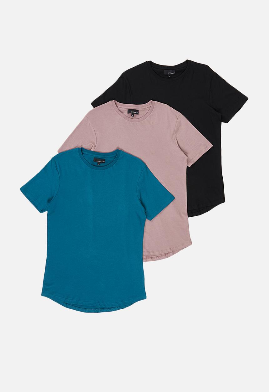 Superbalist - Longline curved hem short sleeve 3 pack tees - multi