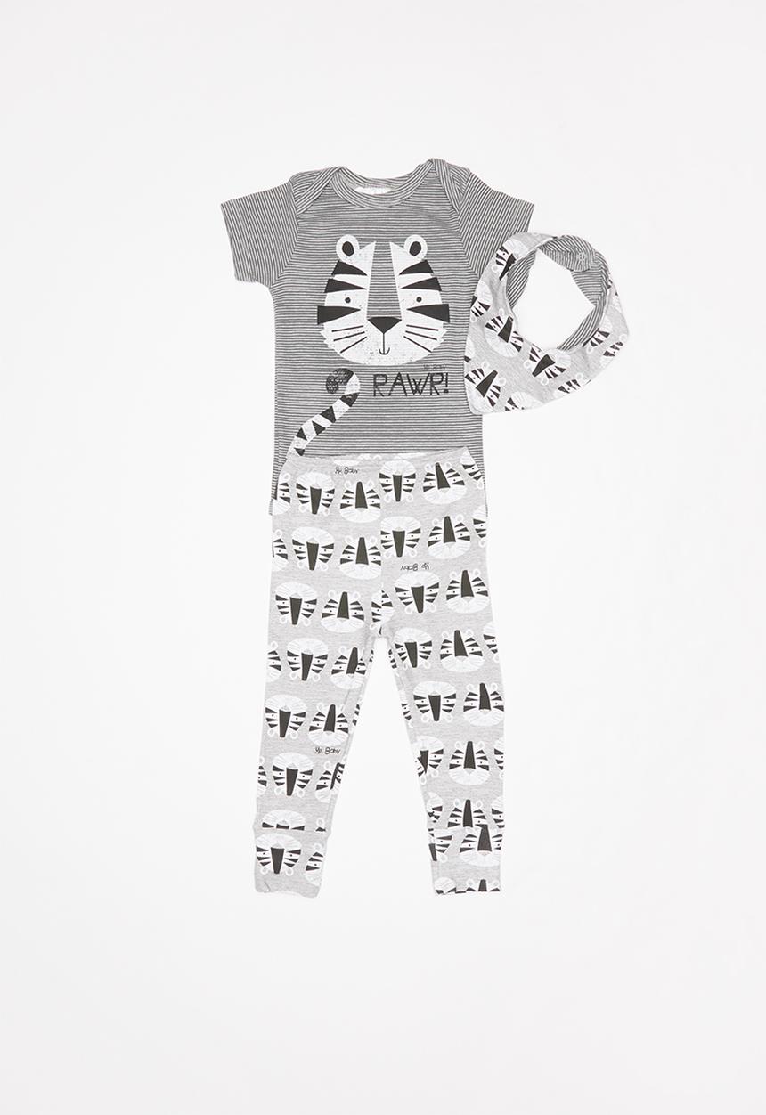 UP Baby - Soft jersey short sleeve bodysuit, pants and bib - grey
