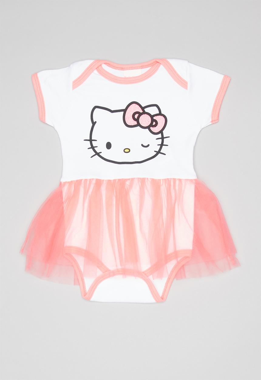 Hello Kitty - Soft jersey cotton bodysuit w/tulle - white & pink 