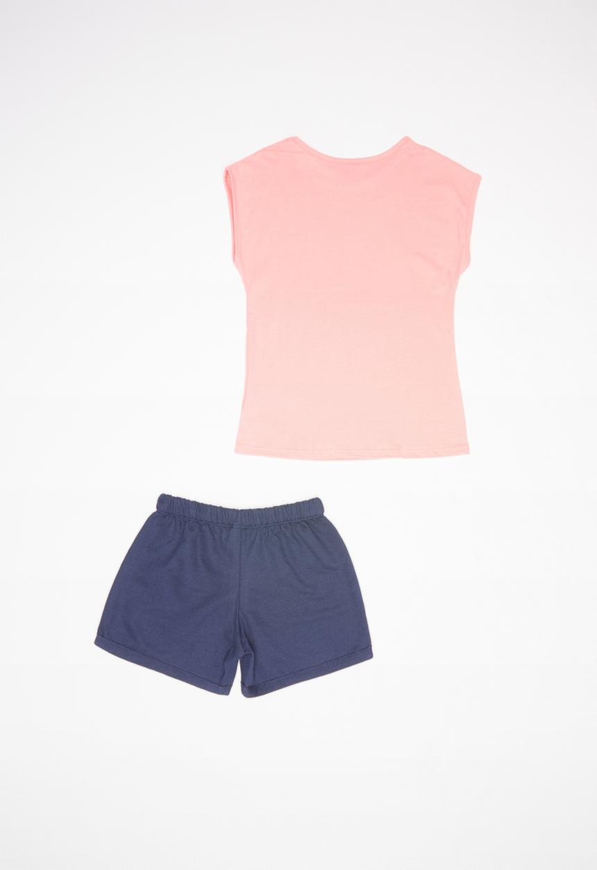 Bee Loop - Single jersey top and sweatshorts set - pink & navy
