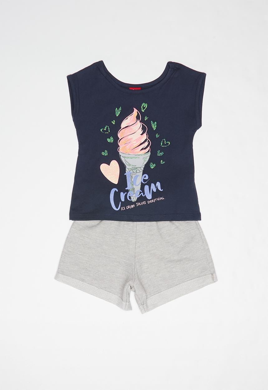 Bee Loop - Single jersey top and sweatshorts set - navy & grey