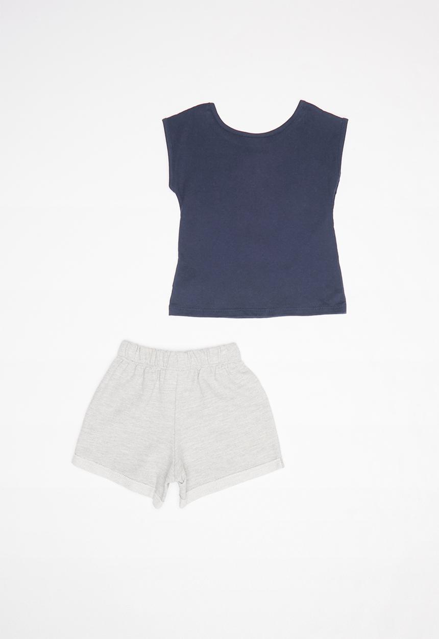 Bee Loop - Single jersey top and sweatshorts set - navy & grey