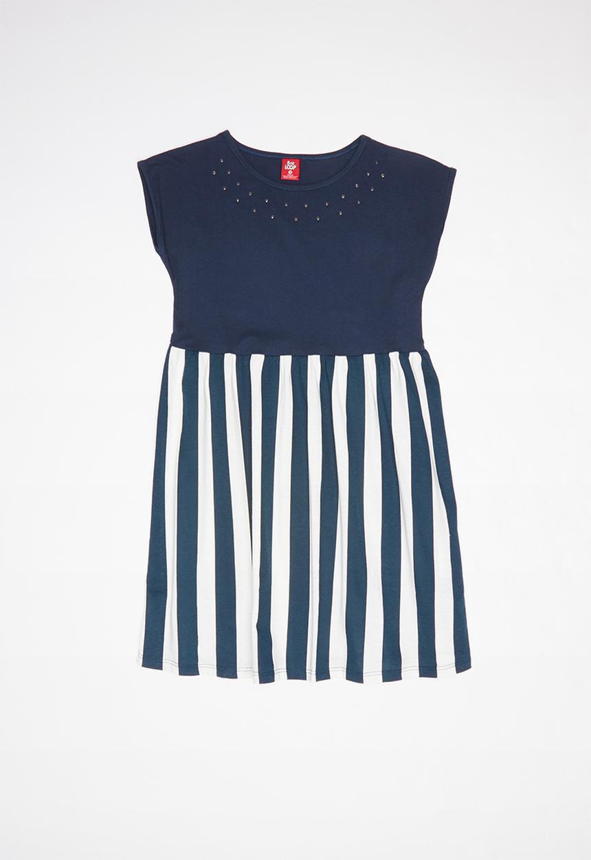 Bee Loop - Single jersey striped dress - navy