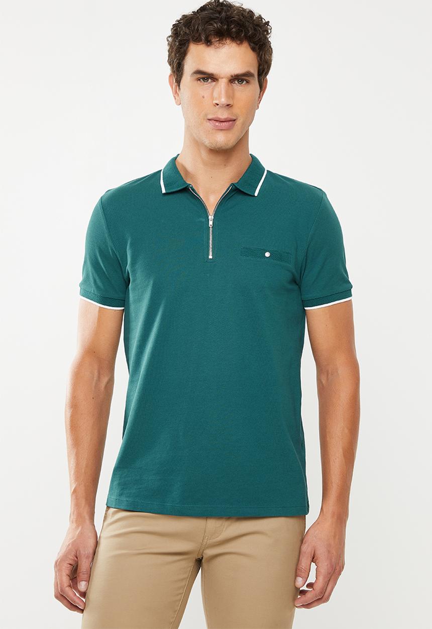 New Look - Paul tipped zip polo - turquoise