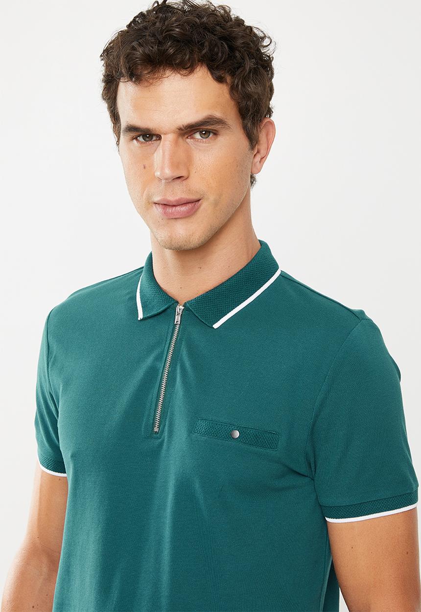New Look - Paul tipped zip polo - turquoise
