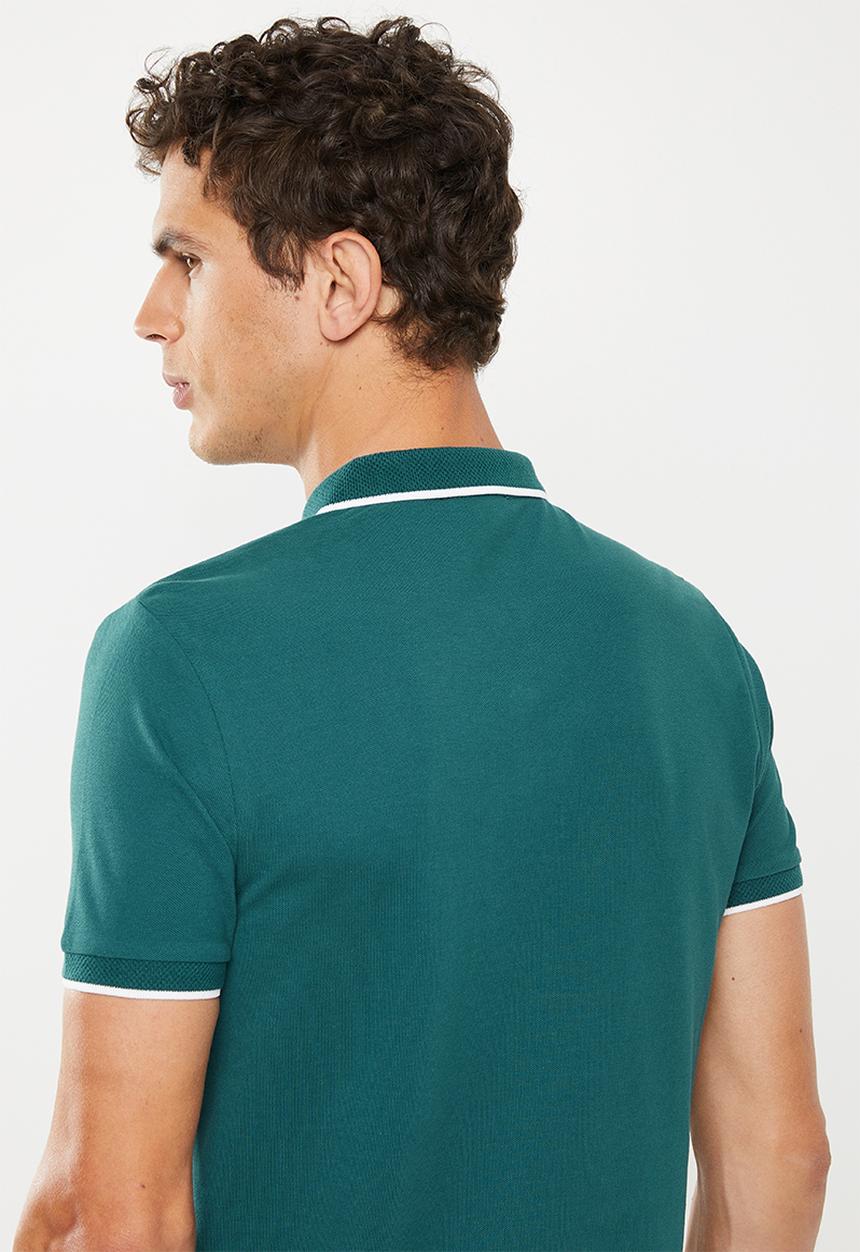 New Look - Paul tipped zip polo - turquoise