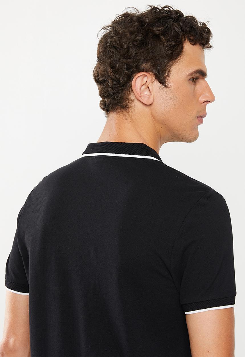 New Look - Paul tipped zip polo - black