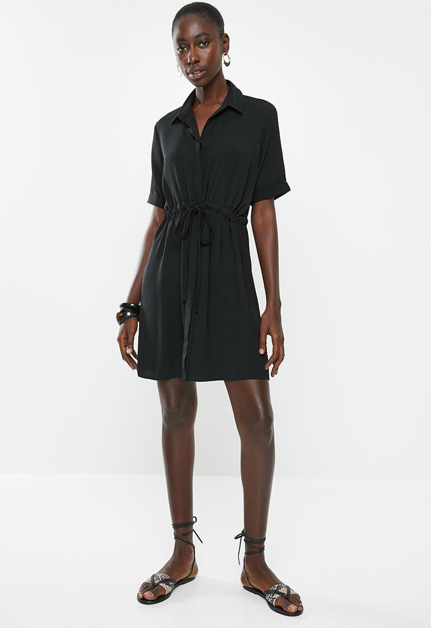 New Look - Drawstring waist shirt dress - black