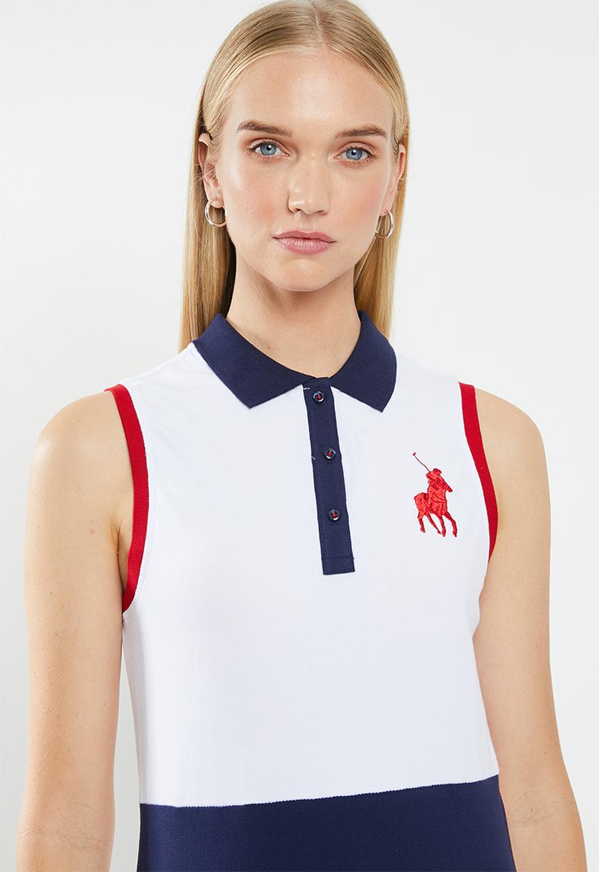 POLO - Tara sleeveless colour blocked golfer - navy & white
