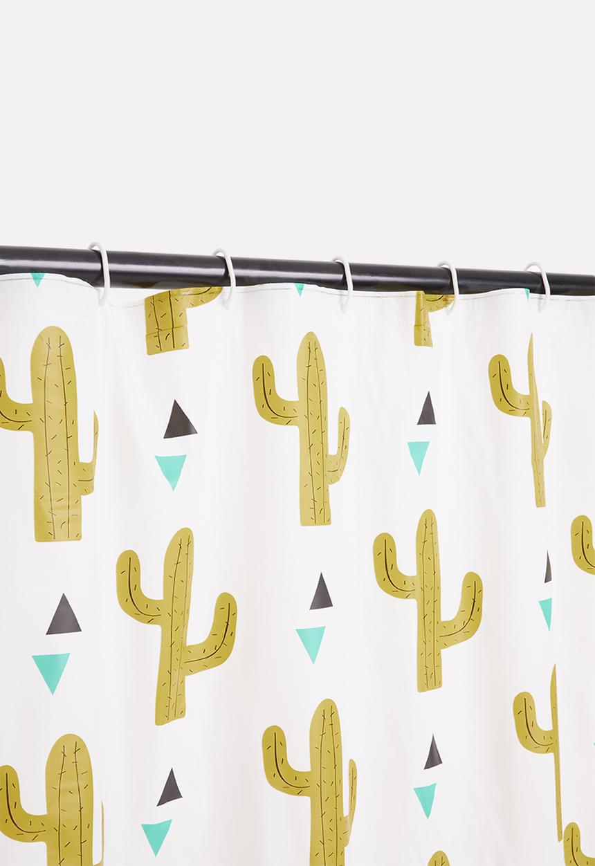 Bathroom Solutions - Cactus shower curtain - gold & white
