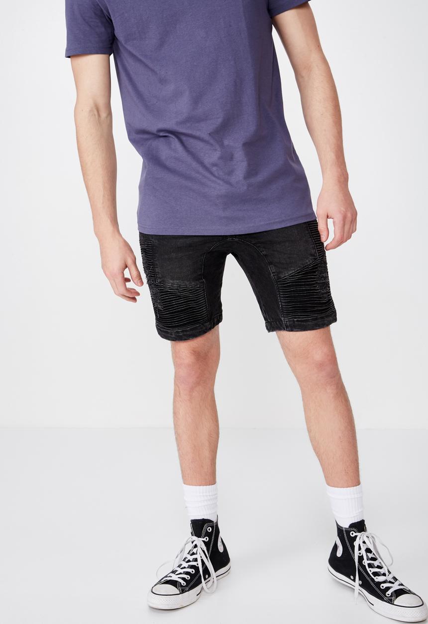 Factorie - Moto denim short - black