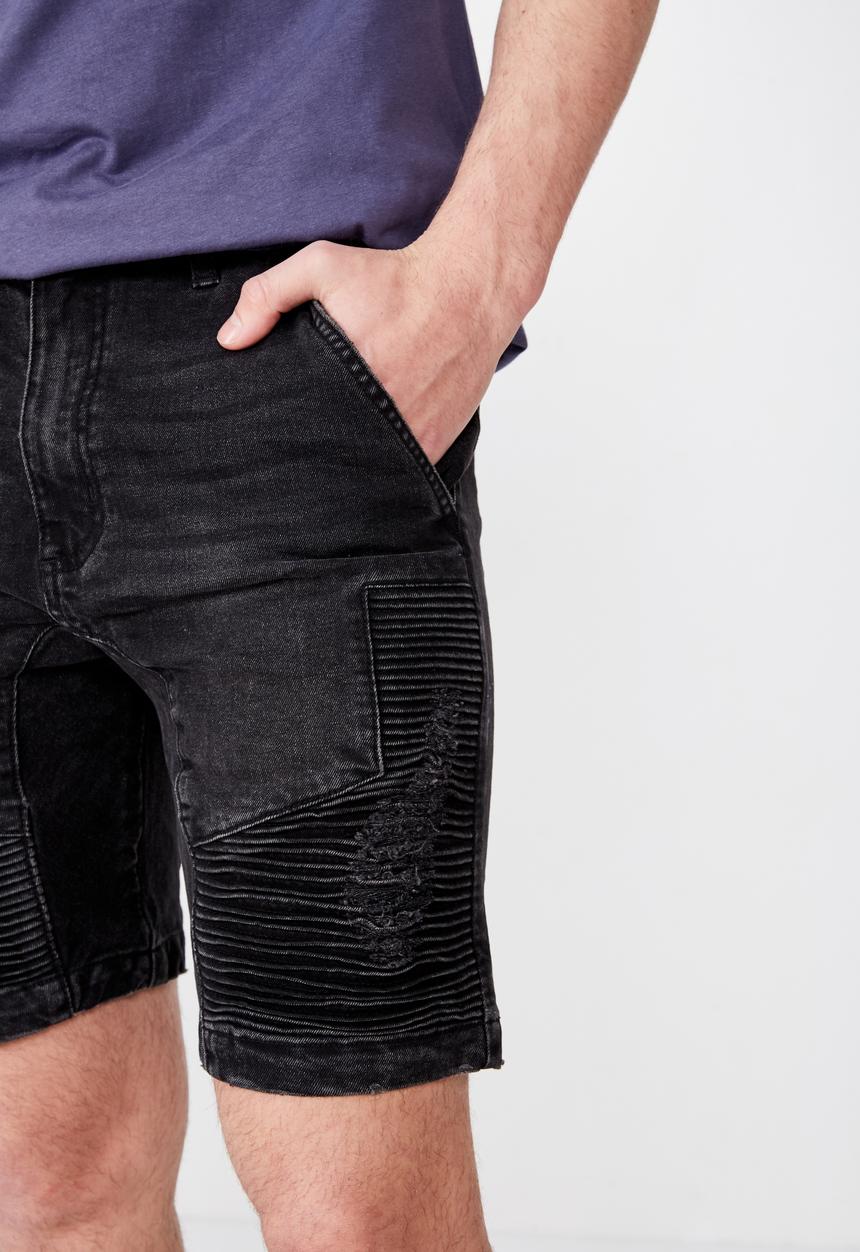 Factorie - Moto denim short - black