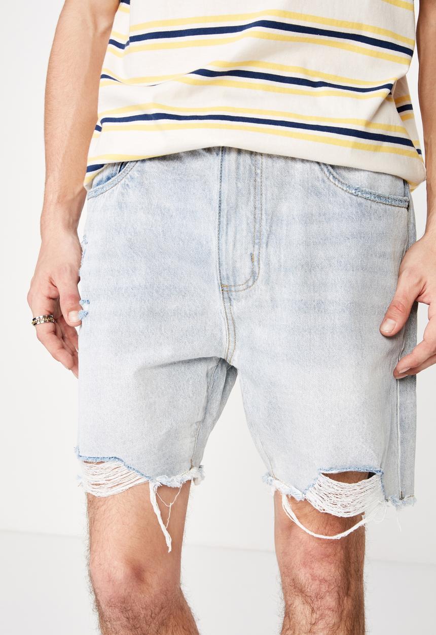 Factorie - Ripped rigid denim short - blue