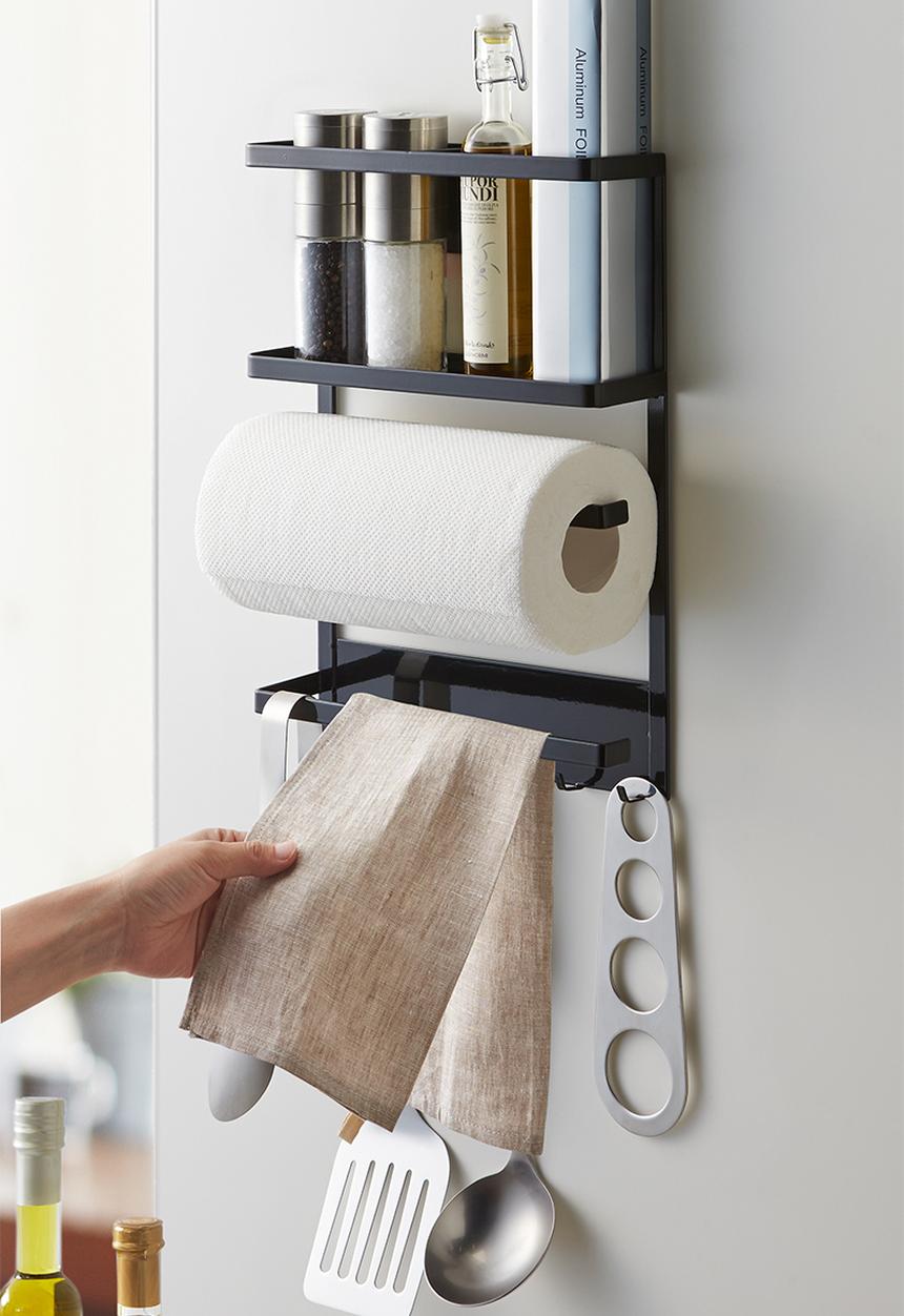 Yamazaki - Tower magnetic refrigerator side rack - black