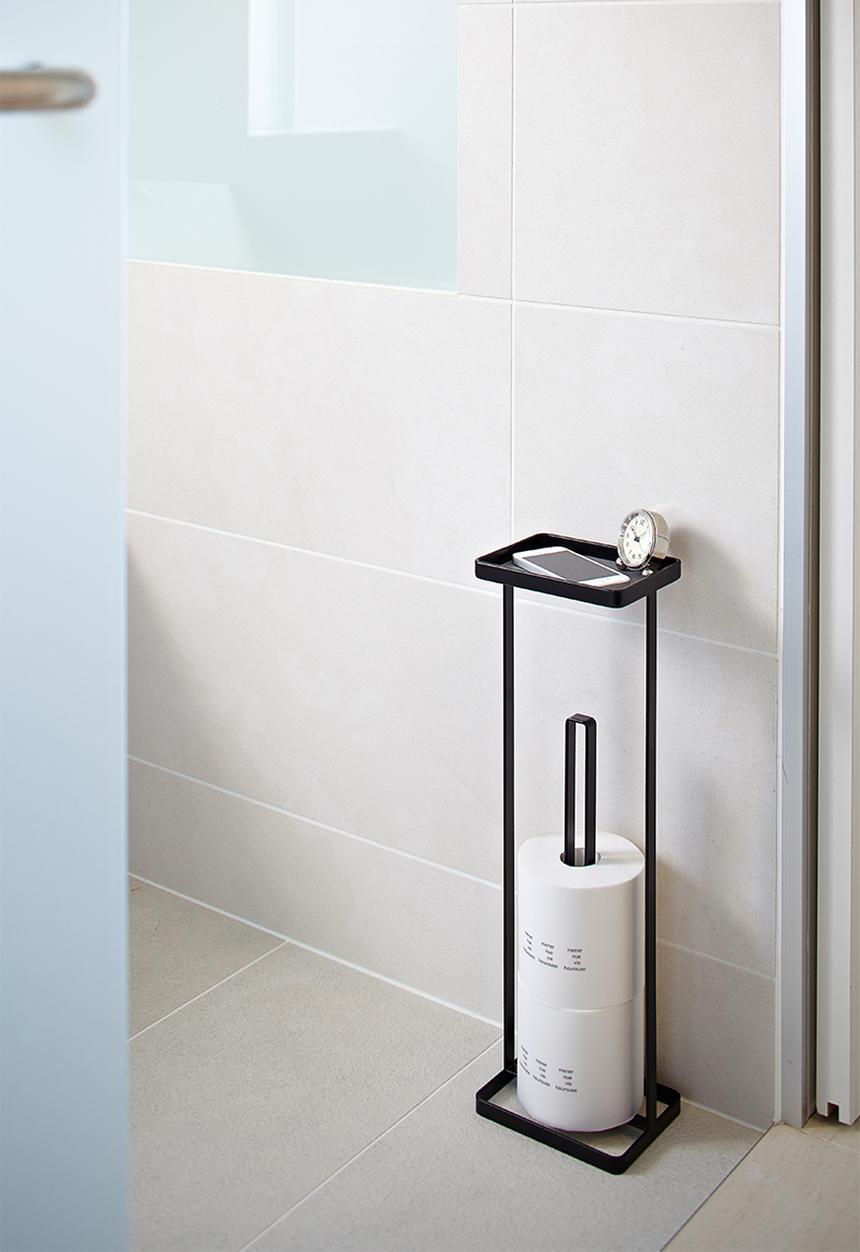 Yamazaki - Tower toilet paper stand with tray - black