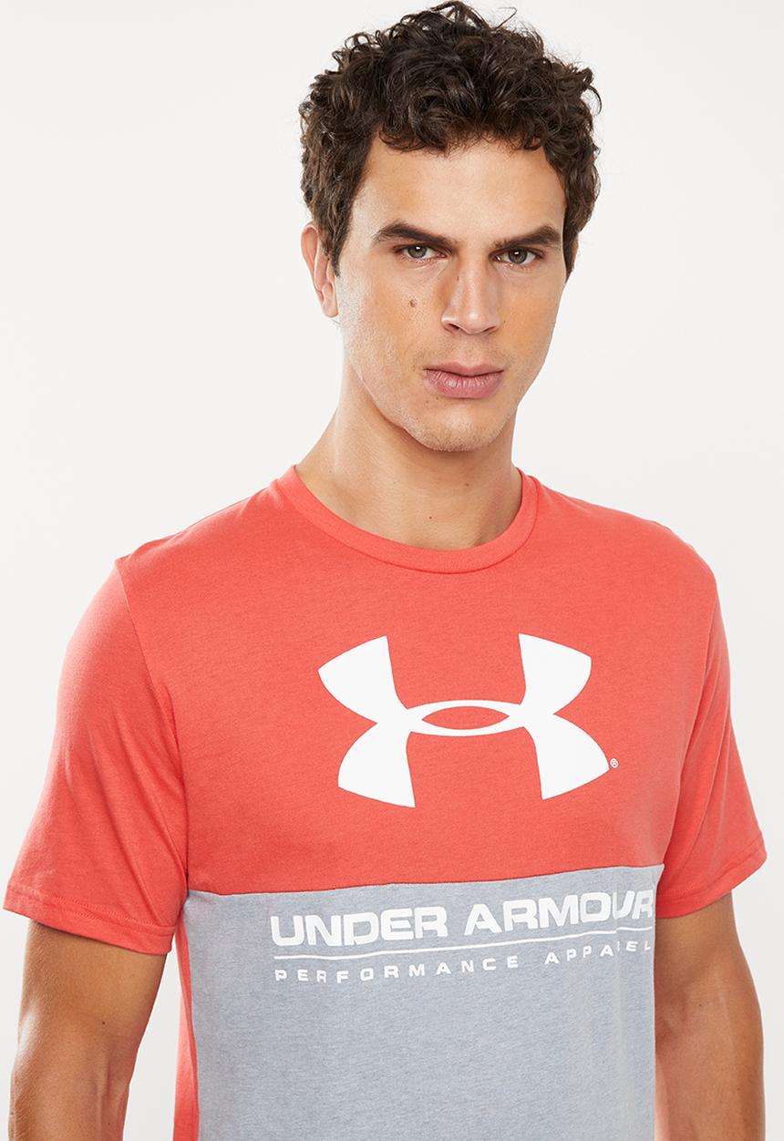 Under Armour -  Performance apparel colour blocked short sleeve tee - grey & red