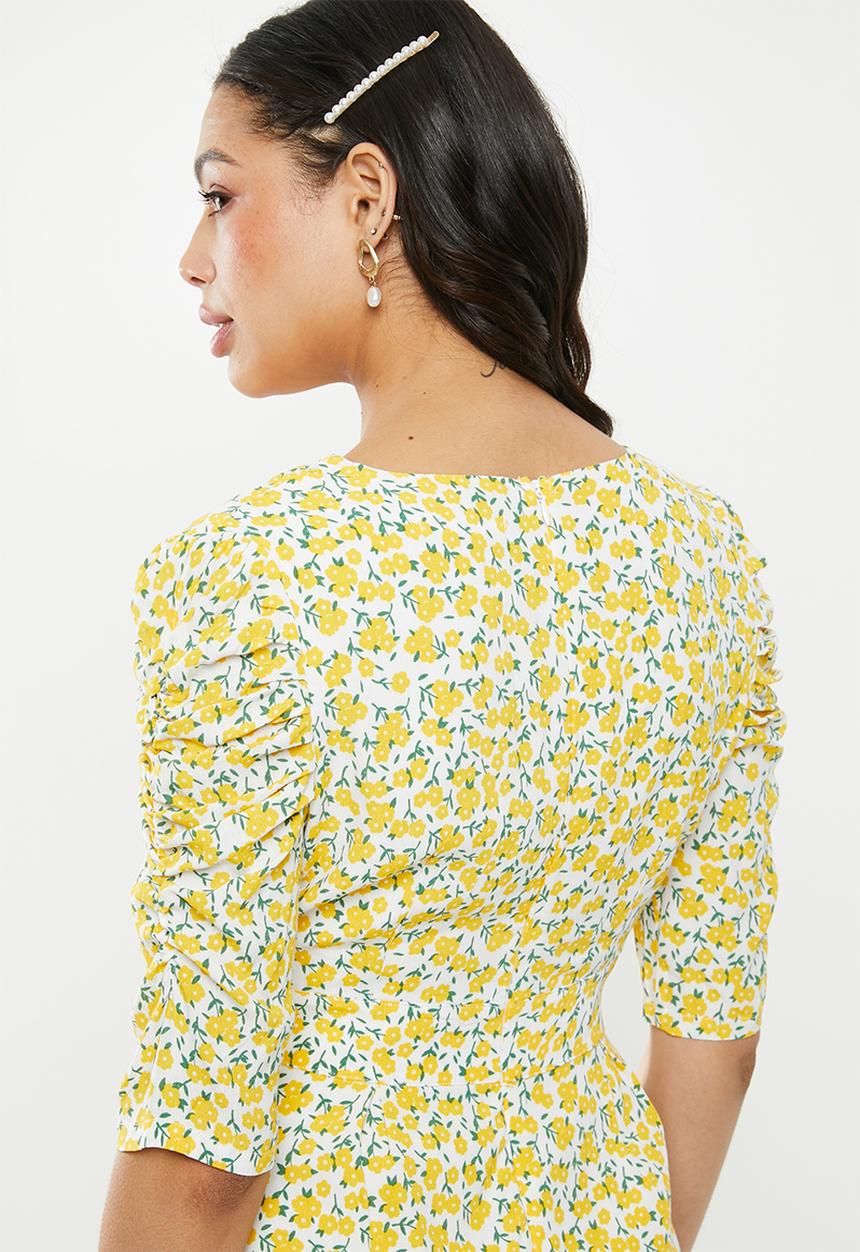 Glamorous - Plunge v-neck puff sleeve - yellow