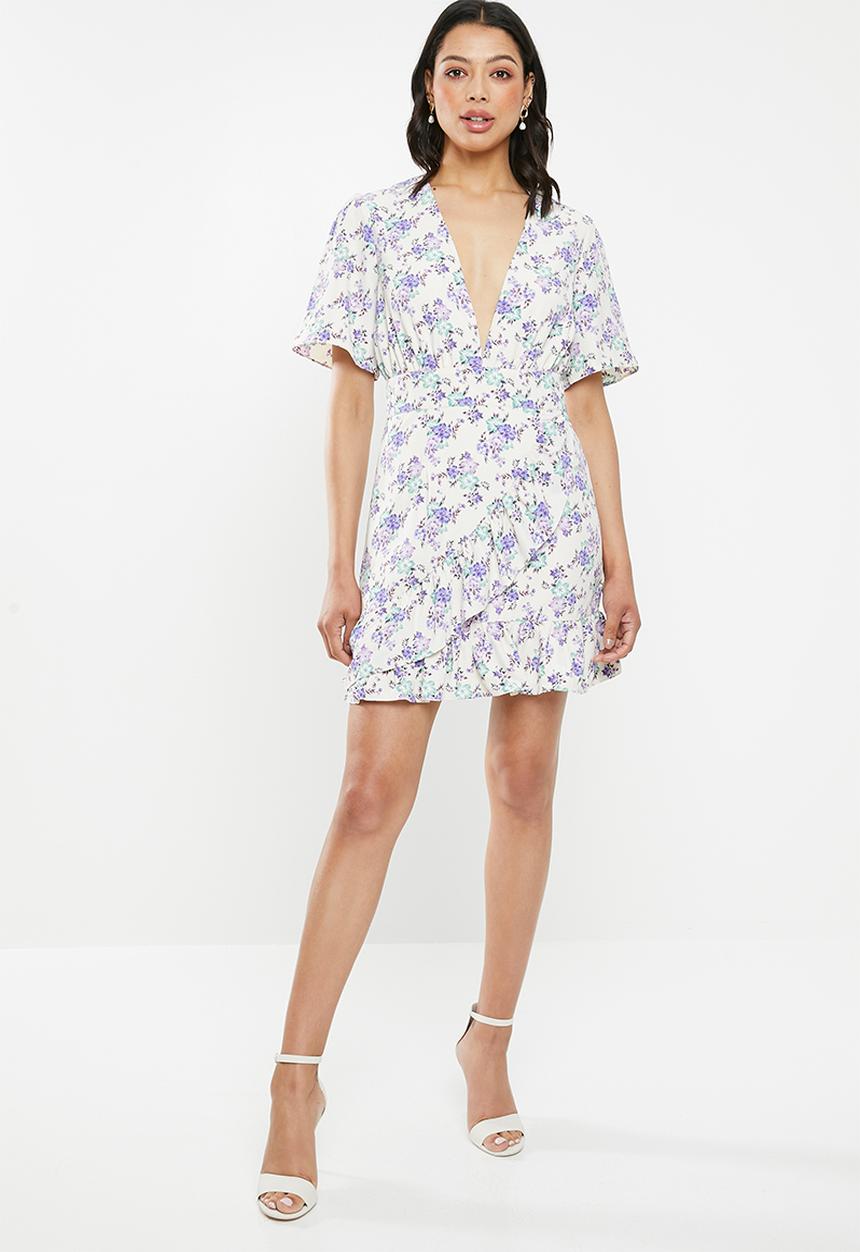 Glamorous - Plunge V-neck frill dress - cream & lilac