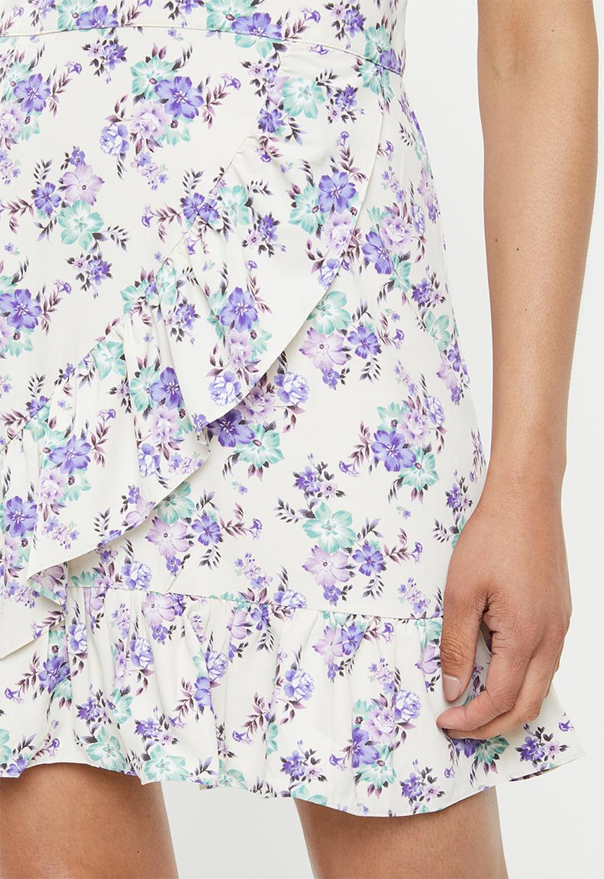 Glamorous - Plunge V-neck frill dress - cream & lilac