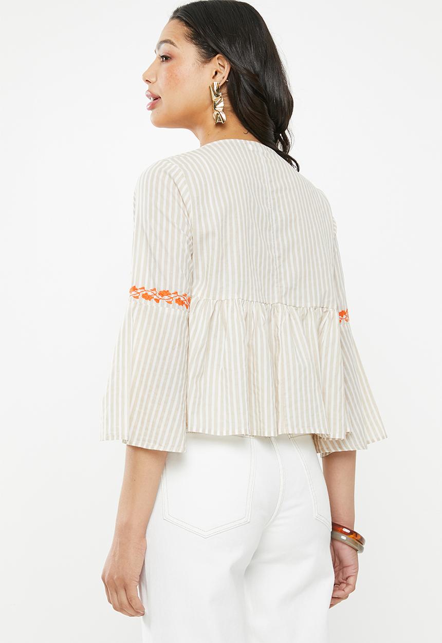 Glamorous - Embroidered top - beige & white