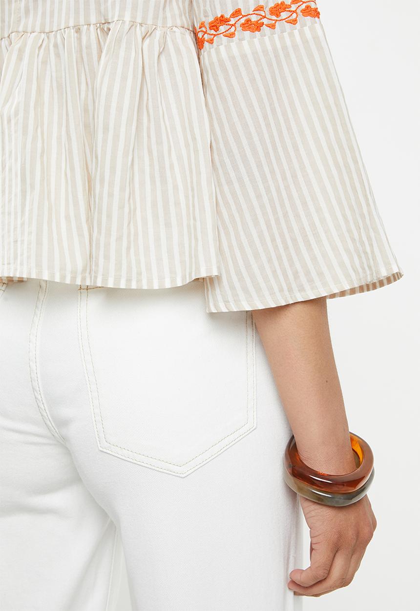 Glamorous - Embroidered top - beige & white
