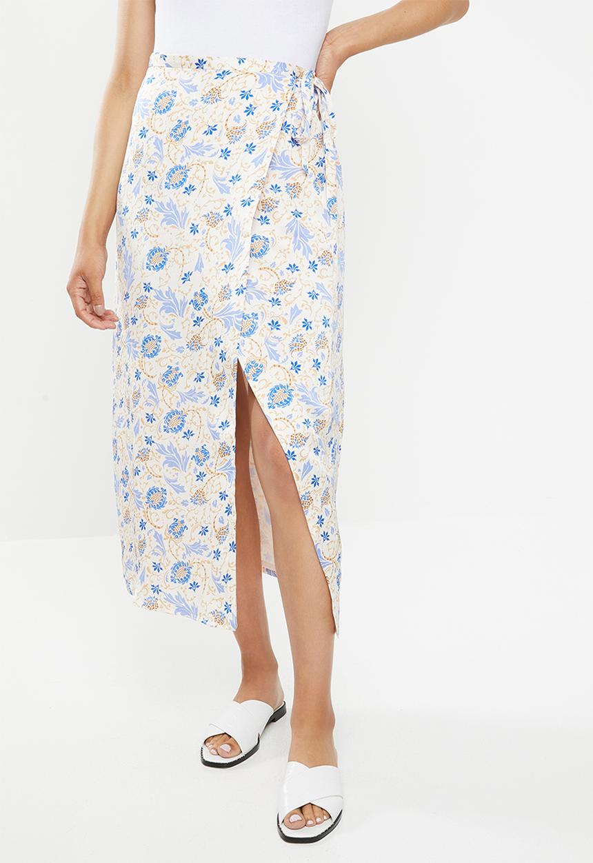 Glamorous - Wrap skirt - cream & blue