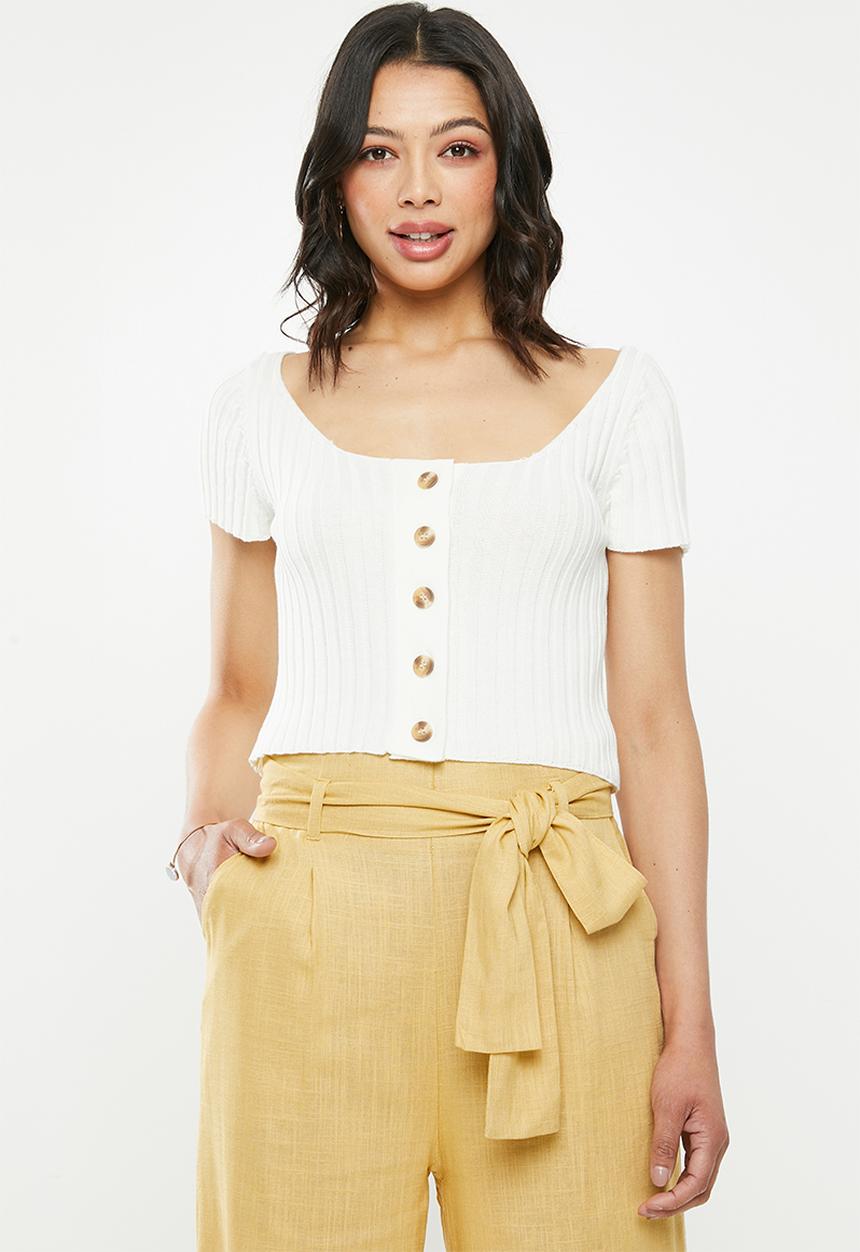 Glamorous - Button front rib crop - cream