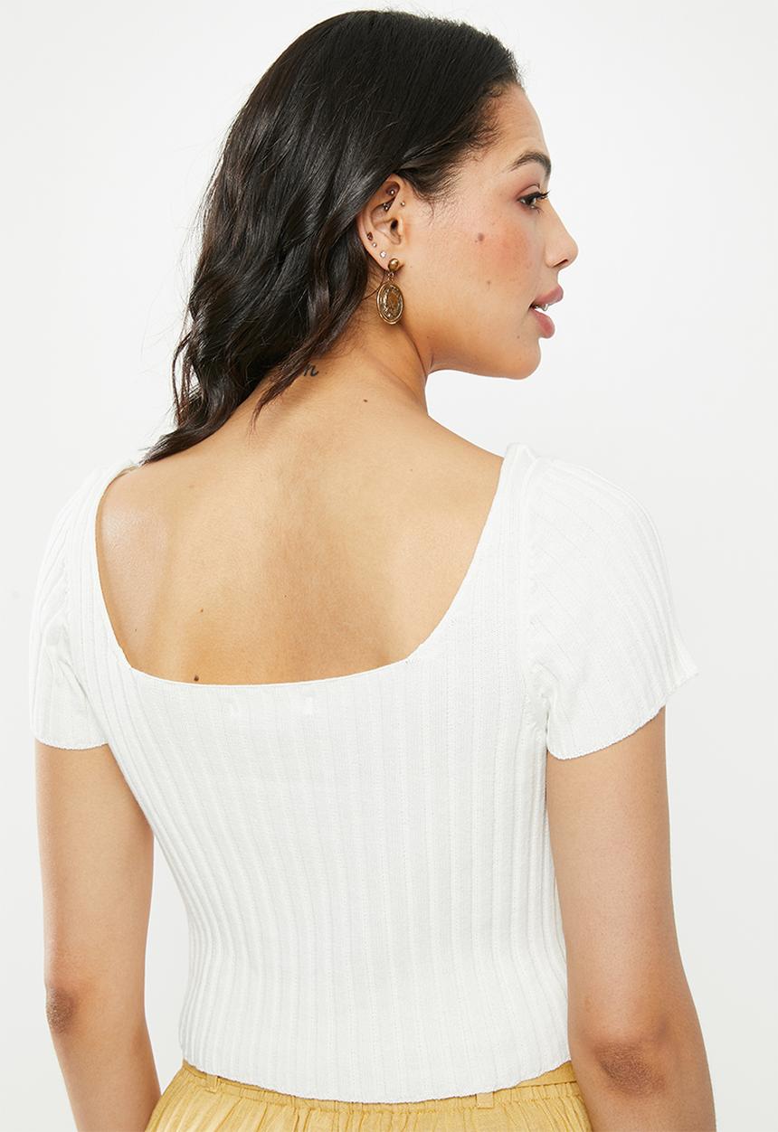 Glamorous - Button front rib crop - cream