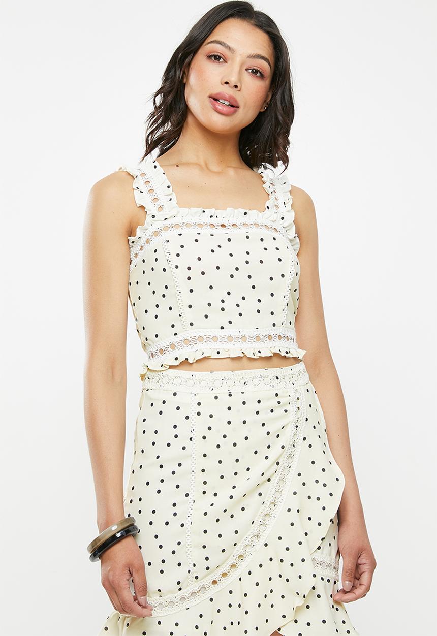 Glamorous - Frill strappy co- ord top - cream 