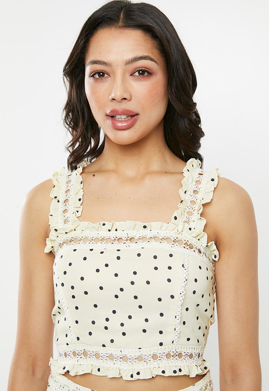 Glamorous - Frill strappy co- ord top - cream 