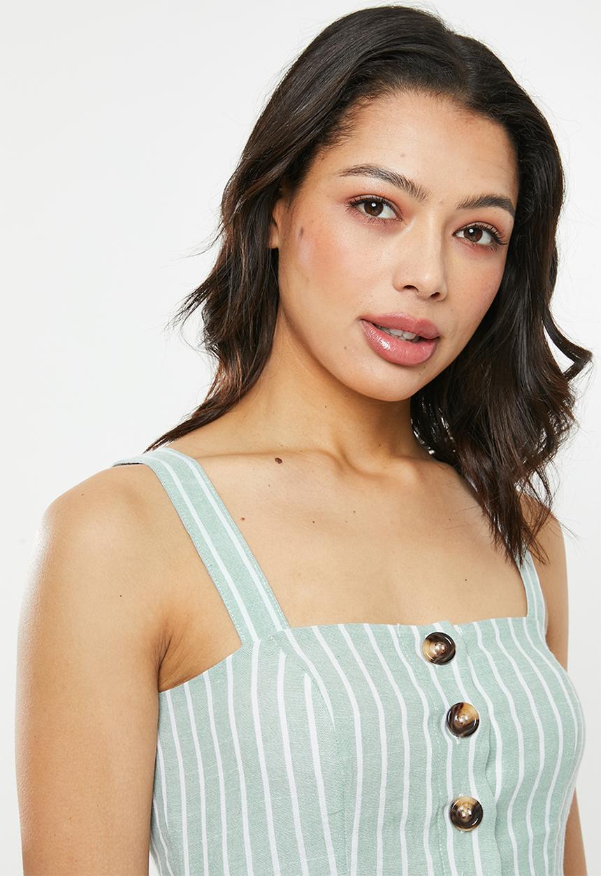 Glamorous - Button through co ord top - green & white