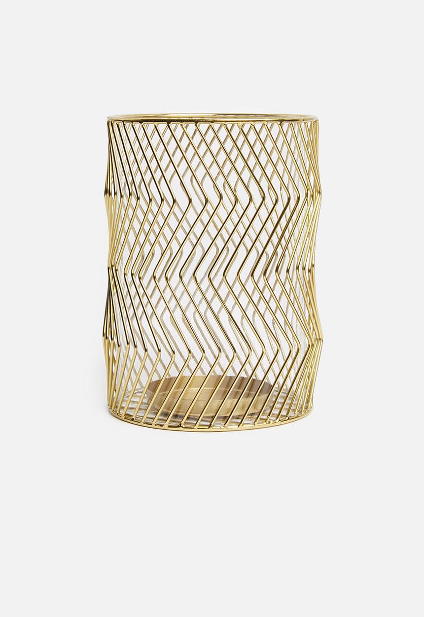 Sixth Floor - Zigzag pillar candle lantern - gold