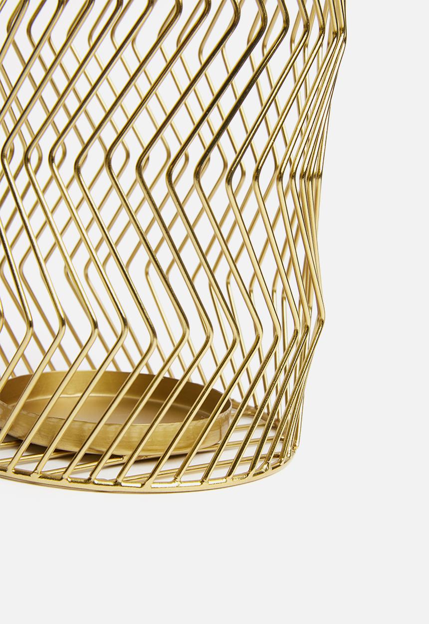 Sixth Floor - Zigzag pillar candle lantern - gold