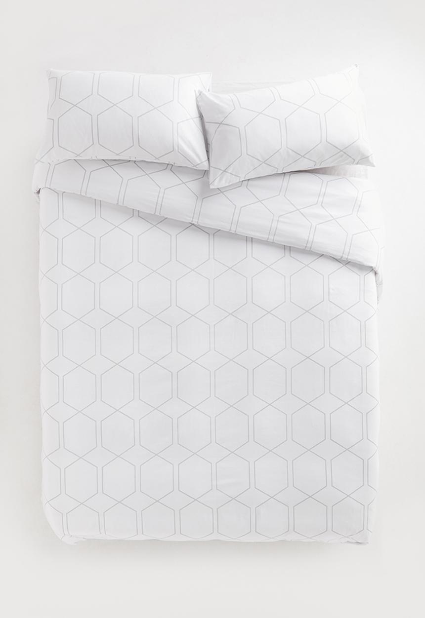 Sixth Floor - Lattice printed polycotton duvet set - white/grey
