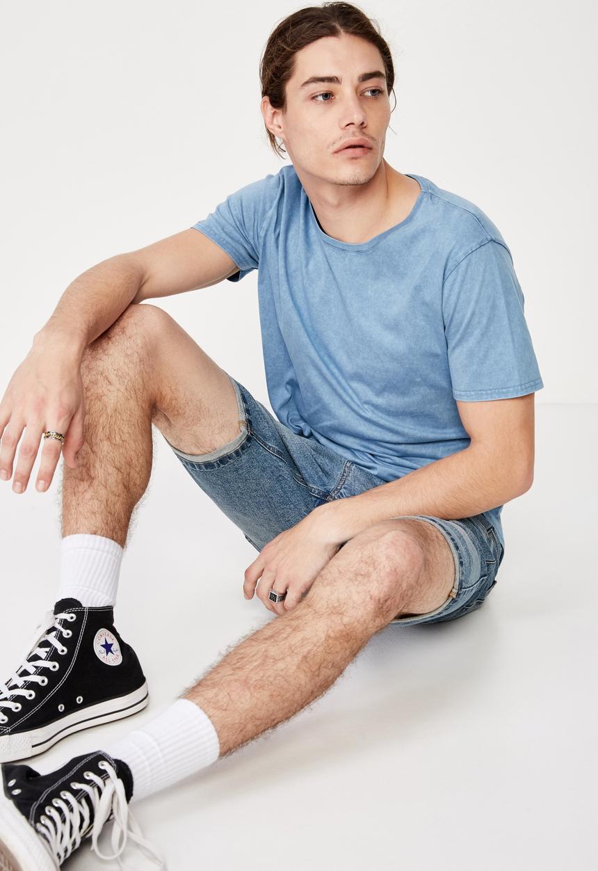 Factorie - Washed curved T-shirt - blue